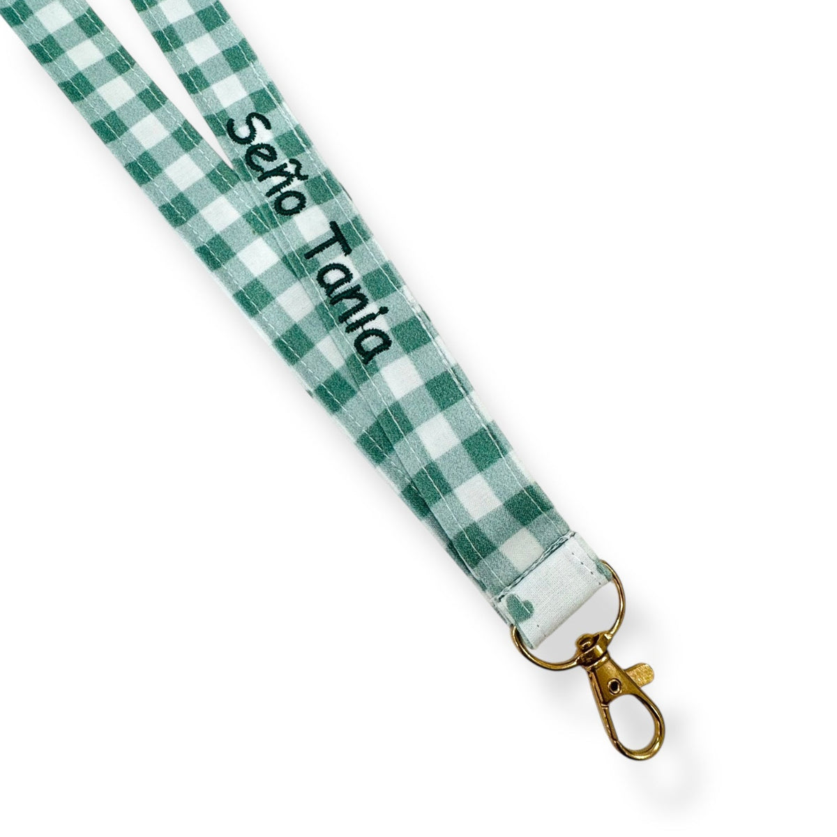 Lanyard vichy per maestra di SuYa Shop in menta o rosa, personalizzato con il tuo nome