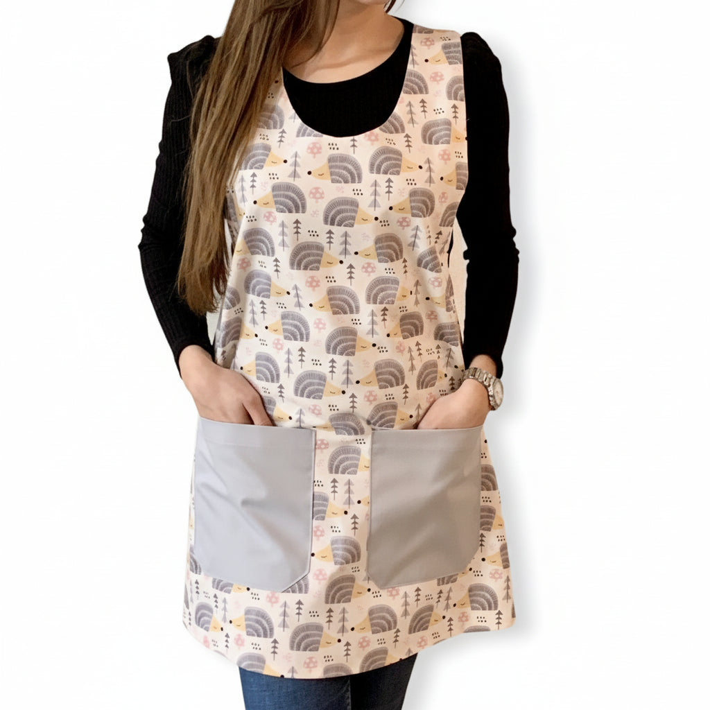 Bata de professora Ouriços estampada da SuYa Shop com bolsos cor-de-rosa, fúcsia, cinzento-claro ou cinzento-escuro