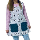 Bata de professora Pandas estampada da SuYa Shop com bolsos cinzento-escuro, cor-de-rosa, fúcsia ou cinzento-claro