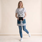 Bata de professora SuYa Shop com estampado de pandas, bolsos azuis e design confortável para professoras