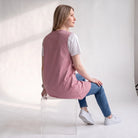 Bata de professora SuYa Shop cor-de-rosa com botões de flores, padrão vichy ideal para professoras na escola