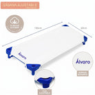 SuYa Shop white cotton fitted preschool cot sheet with blue elastic corners and custom embroidered name Álvaro