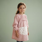 SuYa Shop pink gingham school smock for children with heart print pocket and personalized name embroidery